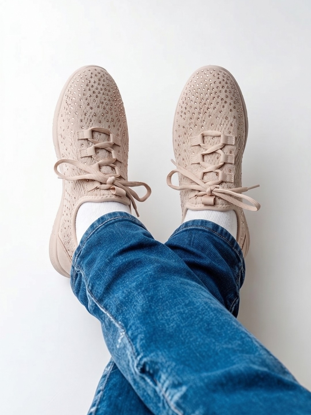 Aldo Taupe Knit Lace-Up Sneakers with Subtle Stud Accents